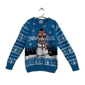 Blue Cool Snowman Sweater By Well Worn (Size Kids M)